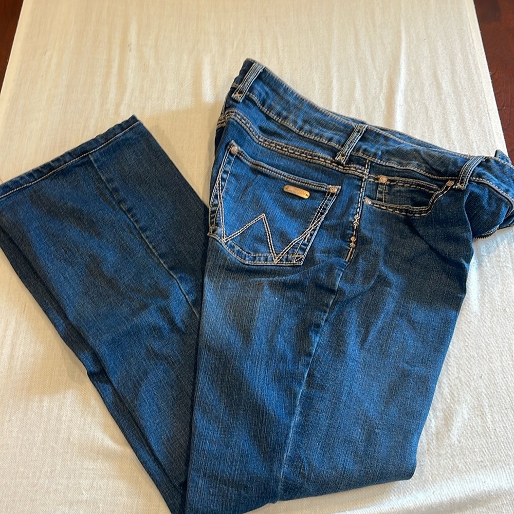 B26 Wrangler Jeans Sz 32 Blue Dark Cowboy Boot Cut Cowgirl Rodeo Western Y2K